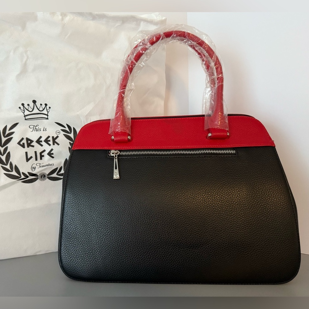 New Tauntus Greek Life Delta Sigma Theta Sorority (ΔΣΘ) BlackandRed Leather Tote - Picture 3 of 7